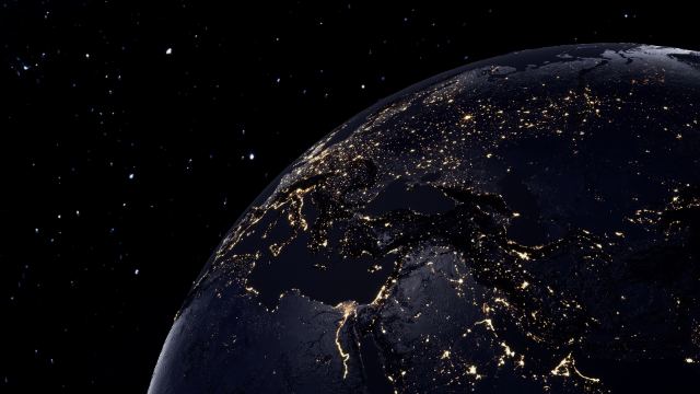 Planet Earth Night View Illuminated Orbit Dark Background 5k wallpaper