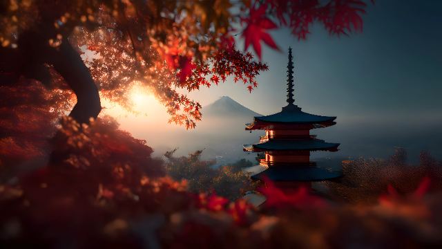 Fuji Pagoda at Sunset wallpaper