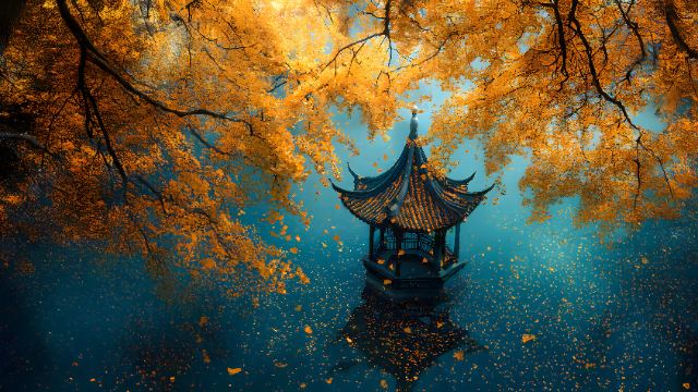 Golden Pavilion Reflection wallpaper