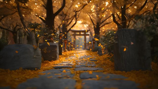 Torii Gate Ginkgo Trail wallpaper