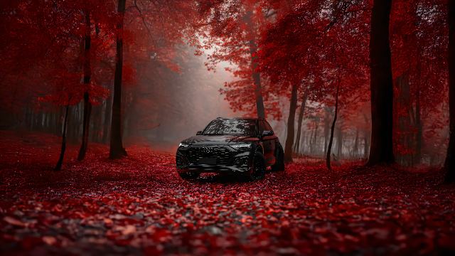 Black Audi in the Red Forest wallpaper