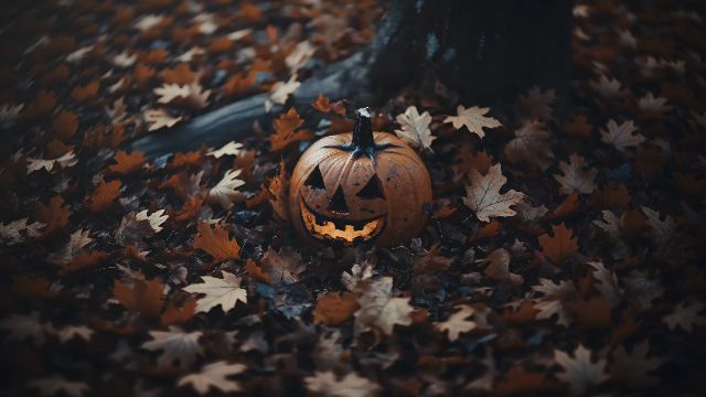 Jack-o'-Lantern in the Leaves wallpaper