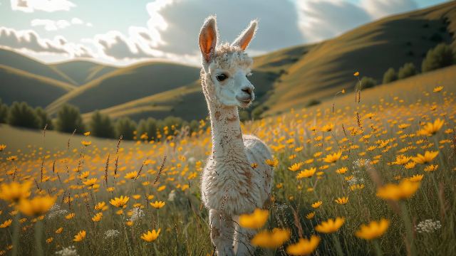 Alpaca in the Wildflower Meadow wallpaper