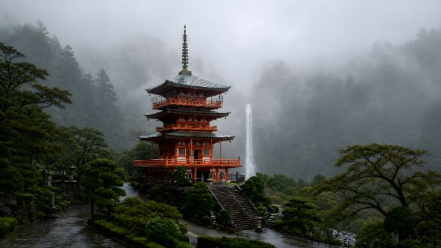 Misty Mountain Pagoda wallpaper