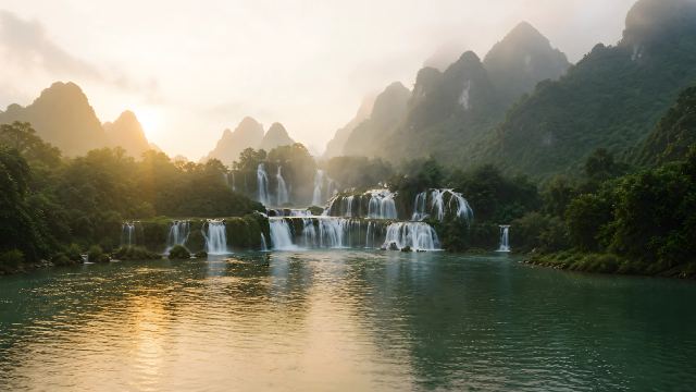 Golden Falls at Sunrise wallpaper