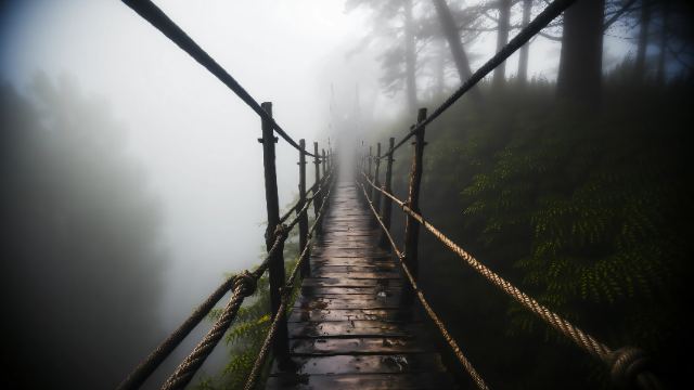 Rope Bridge Into the Fog wallpaper