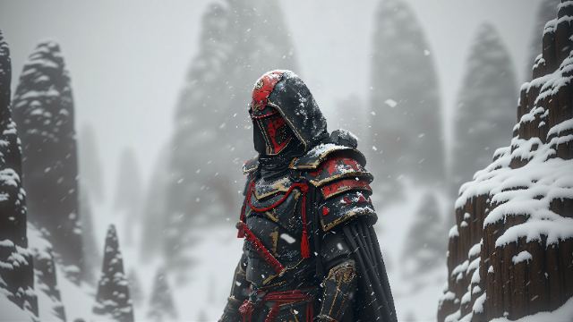 Crimson Samurai in the Snow wallpaper